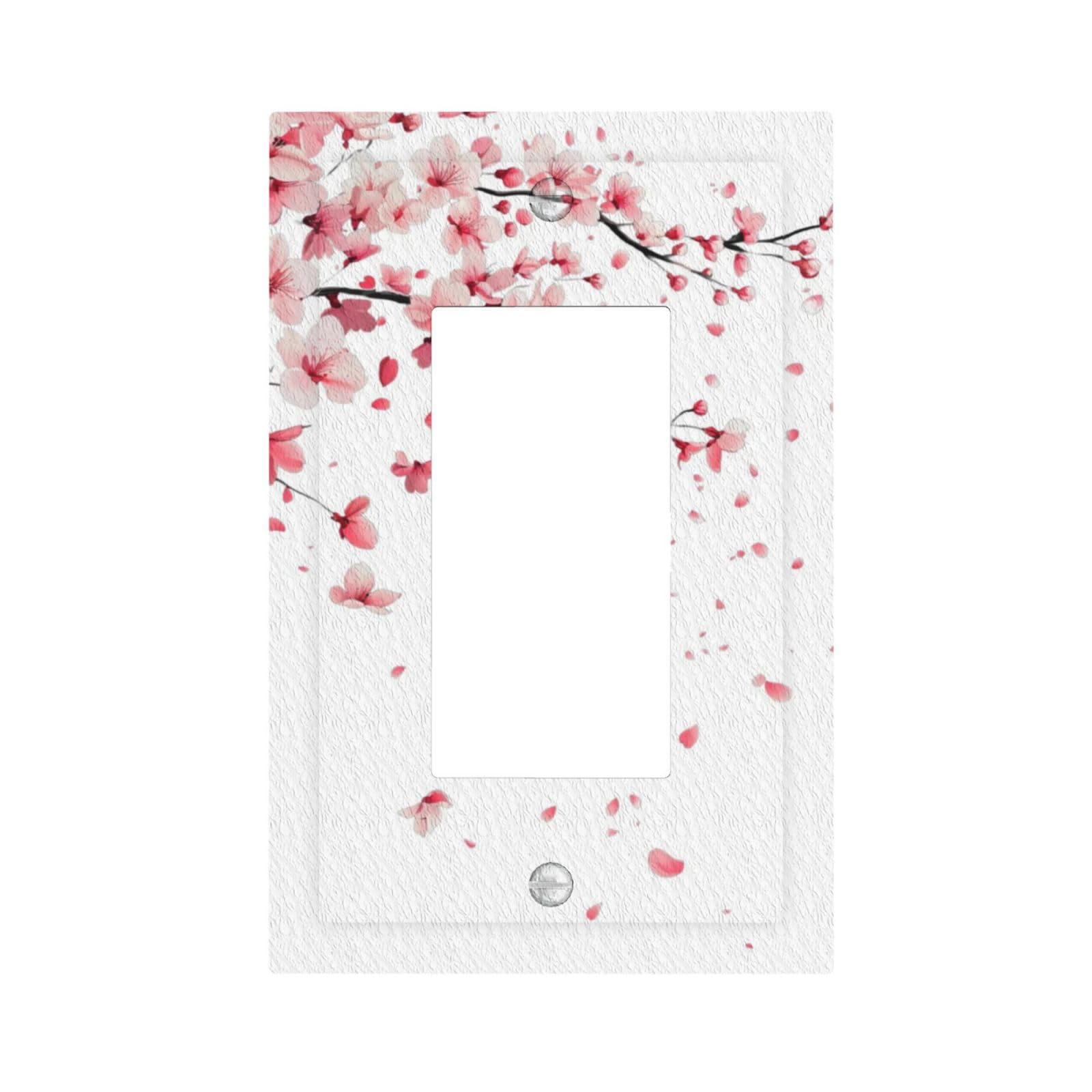 Dwbguo Decorative Outlet Covers Cherry Blossom Floral 1 Gang Rocker Light Switch Covers Watercolor Sakura Falling Single Decora Gfci Device Wall Plate for Bedroom Bathroom Home Decor