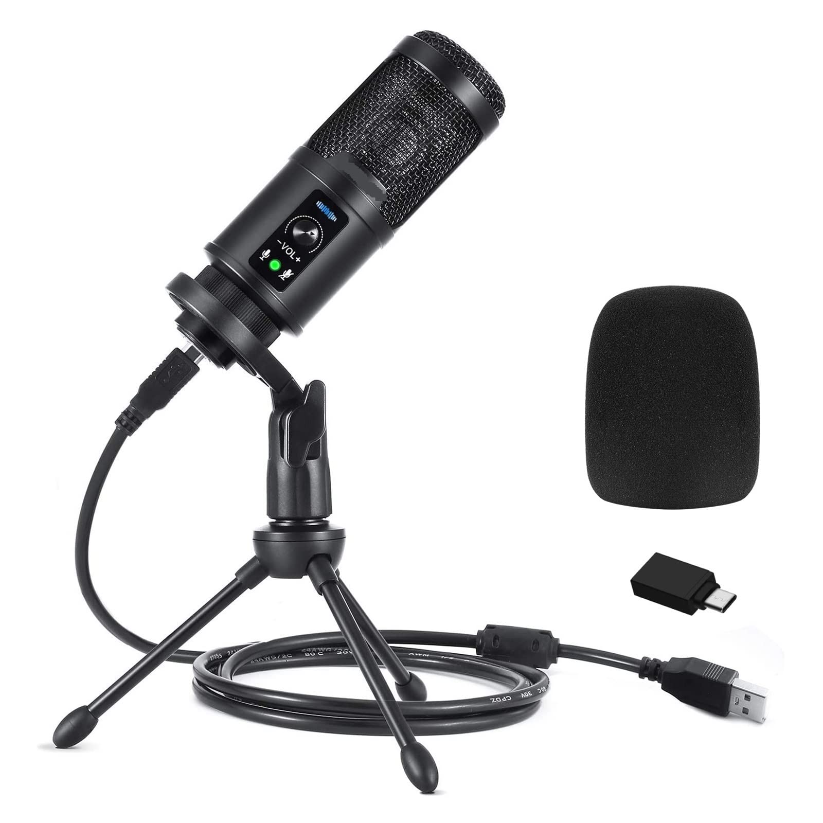 Microphone USB pour PC et Mac avec condensateur de studio 192KHZ 24BIT en métal pour gaming