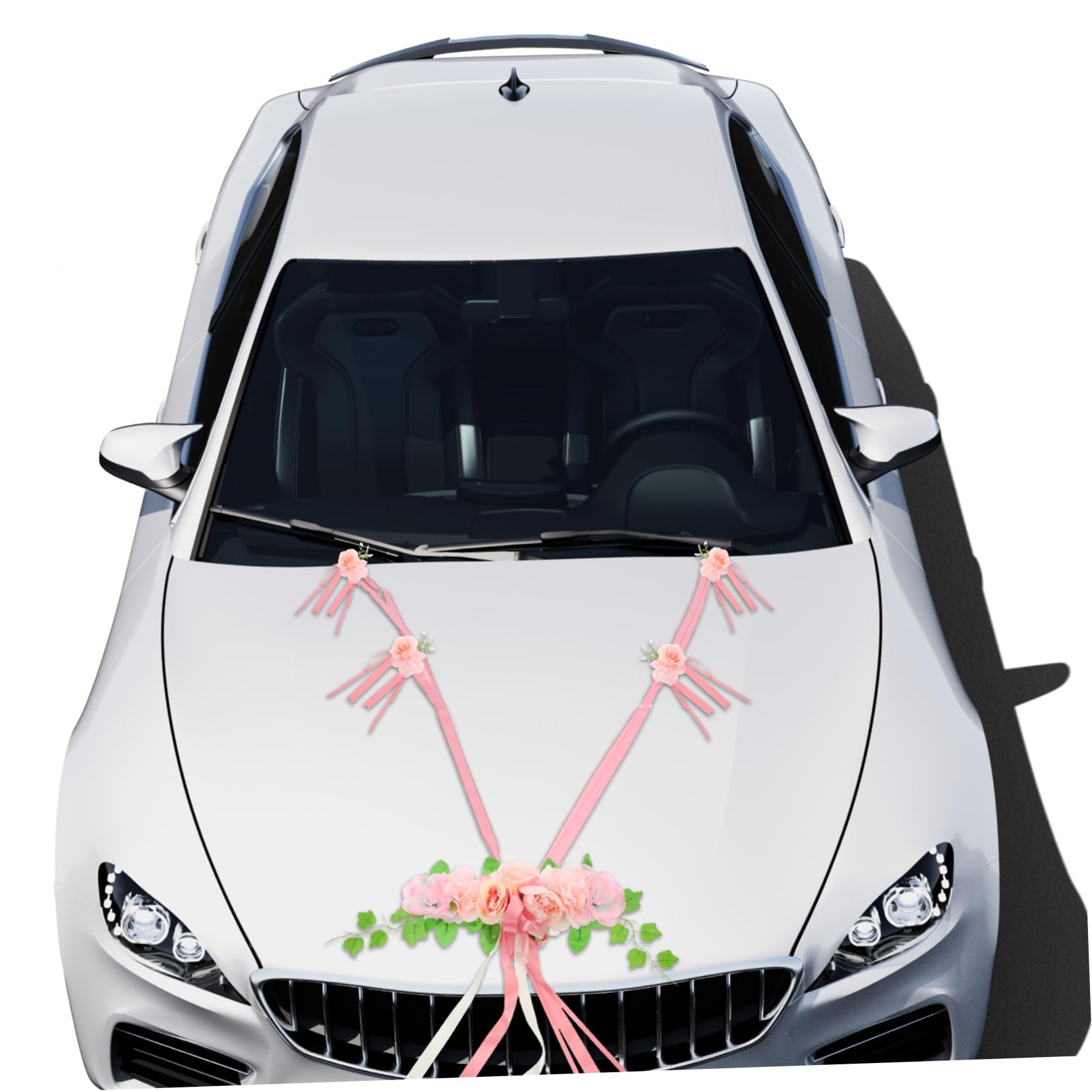 balacoo Elegantes Hochzeitsauto Dekorationsset mit Rosa Seidenblumen und Schleifen aus Bändern Einfache Installation für Fahrzeugdekoration bei Hochzeiten