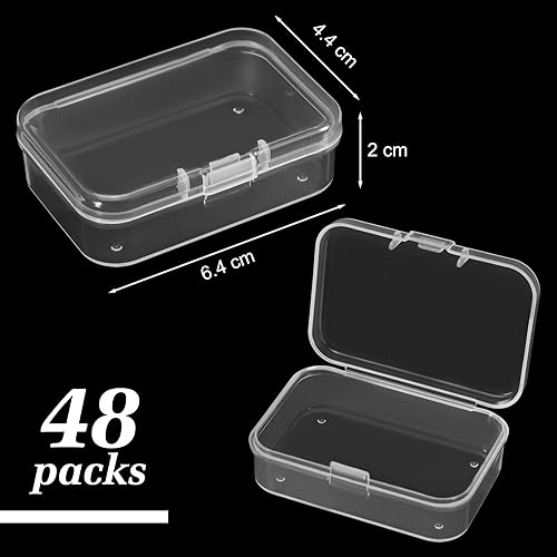 Miniatura 8 de Paquete de 48 recipientes de plástico transparente pequeños con tapa con bisagras para objetos pequeños, manualidades, joyería