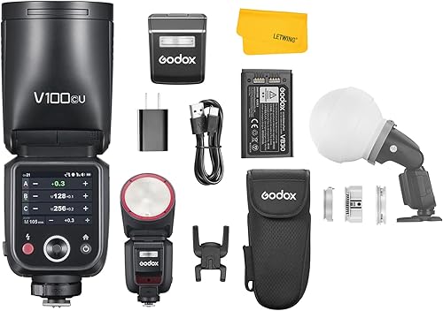 GODOX V100C V100-C - Flash de cámara de cabeza redonda para Canon, TTL Canon Flash, con domo de difusión Godox ML-CD15, difusor de flash con 3