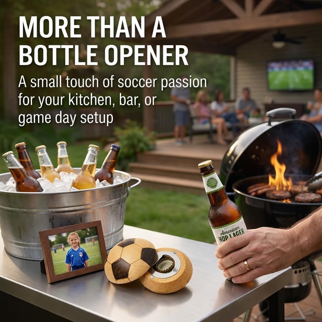 Wooden Soccer Bottle Opener with Magnet, Magnetic Beer Opener for Fridge image 4