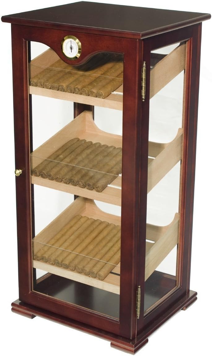 Display Cigar Humidor, Holds Up to 200 Cigars, External Hygrometer, 3 Angled Cedar Trays, Model VG-07S,