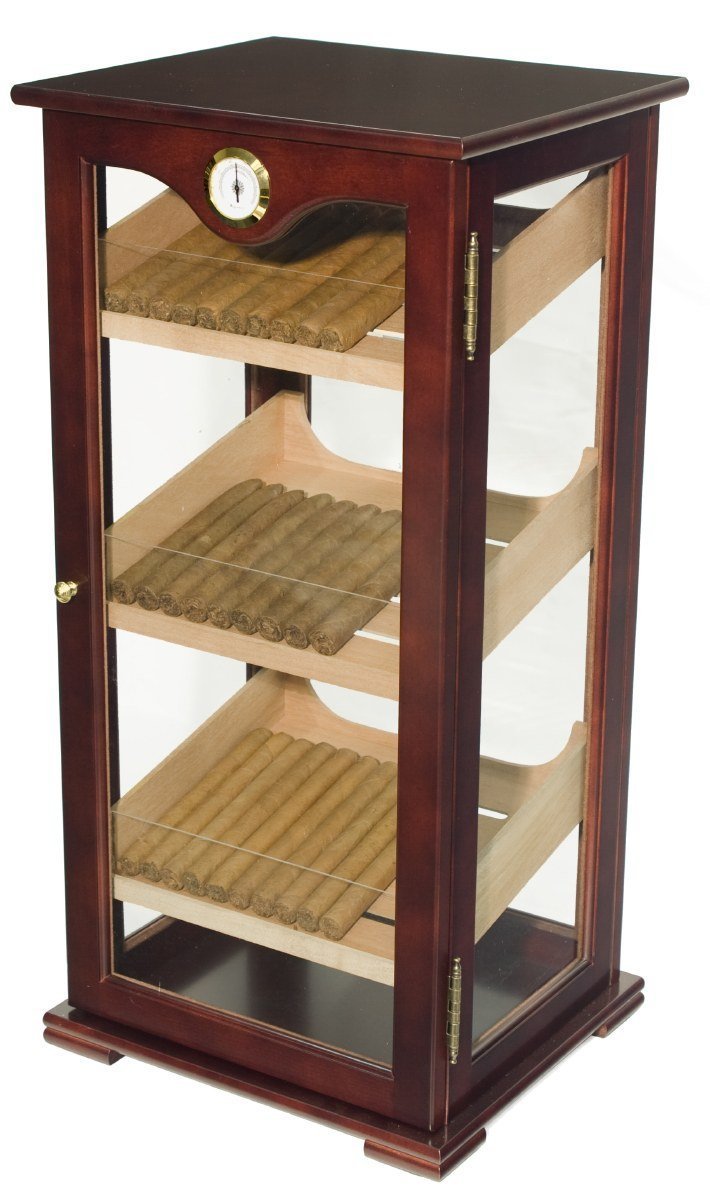 Display Cigar Humidor, Holds Up to 200 Cigars, External Hygrometer, 3 Angled Cedar Trays, Model VG-07S,