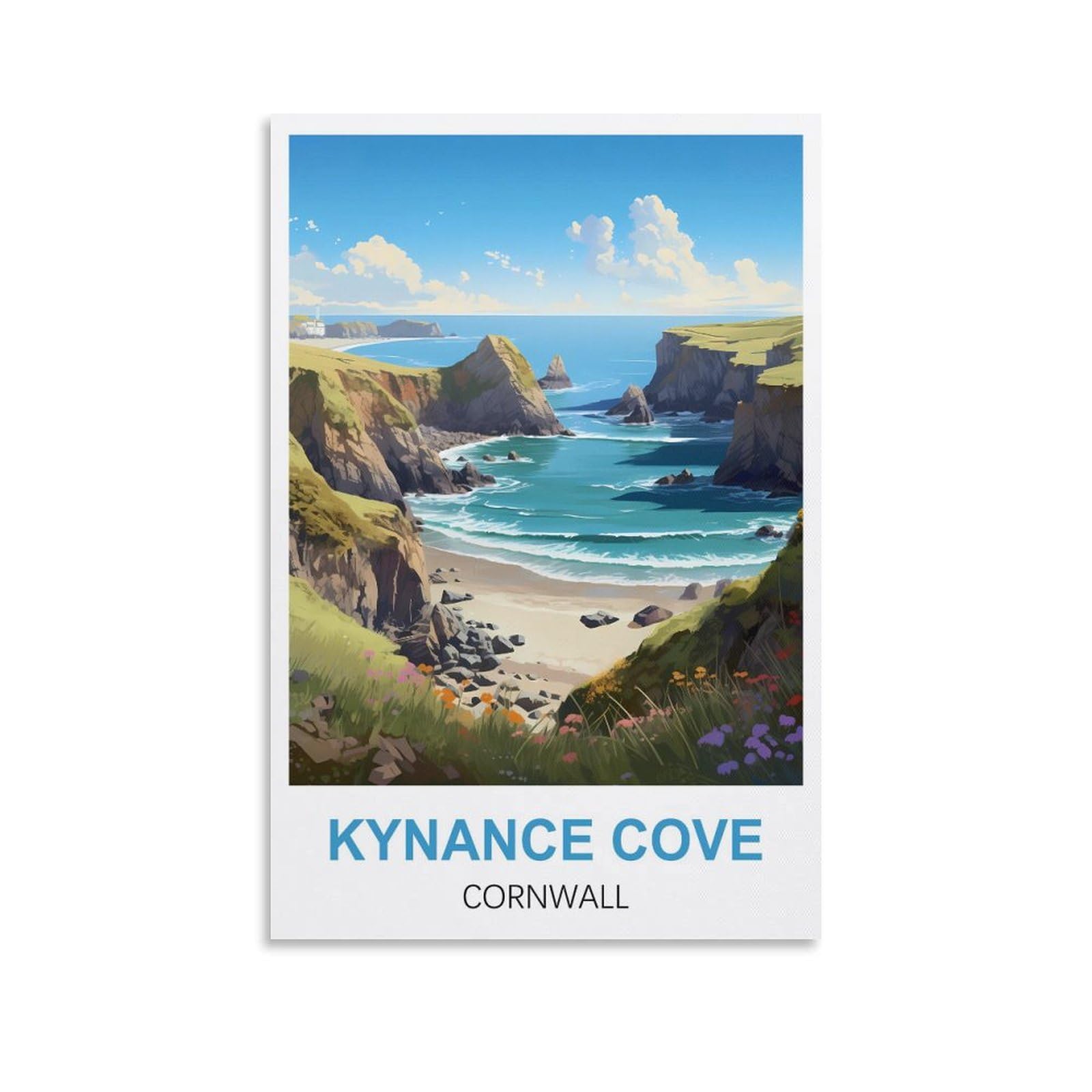 Whcheeh Unframe-Style Kynance Cove Cornwall Vintage Travel Poster 08X12inch(20X30cm) Canvas Art Print Wall Art Decor Picture