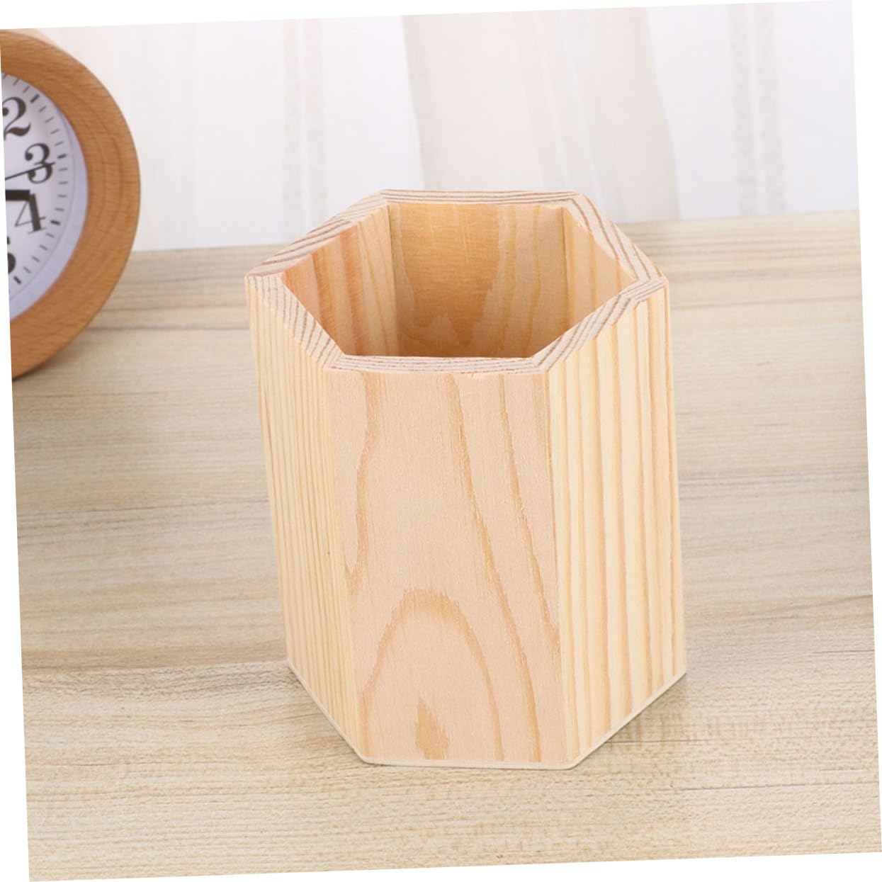 TOPBATHY 4 Set Barile Di Stoccaggio in Legno Portapenne Esagonale Portapenne Per La Casa Tazza Di Matita Geometrica Contenitore Quadrato Per Penne Porta Penna Khaki Di Legno 4 Pezzi * 4