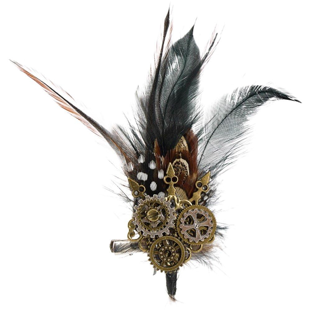 Caeanhi Steampunk Feather Gear Brooch Dial Chain Hairpin Decorative Brooch Cosplay Accessory for Shawls Wraps Skirts