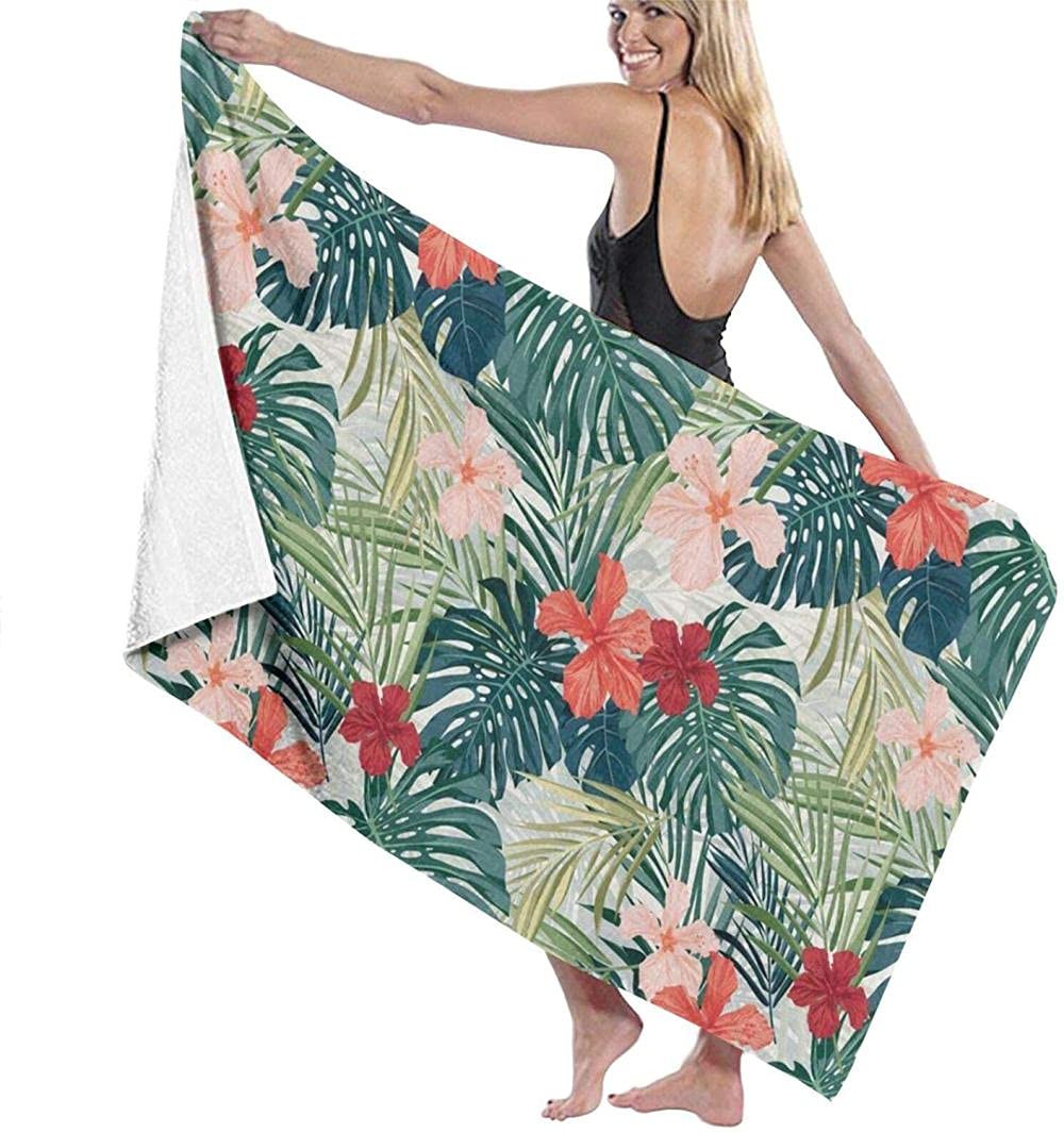 Hibiscus Striped Flamingo Beach Towel - Quick Dry Microfiber, Large 52x32 Inches, Lightweight & Super Absorbent For Pool, Travel, Camping