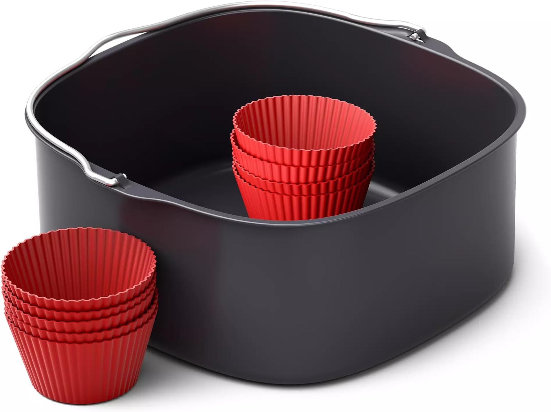 Philips Airfryer Accessory Baking Kit XXL, Non-Stick Coating Tray, With 9 Silicone Muffin Cups, Dishwasher Safe, Recipe app, Black (HD9957/00)