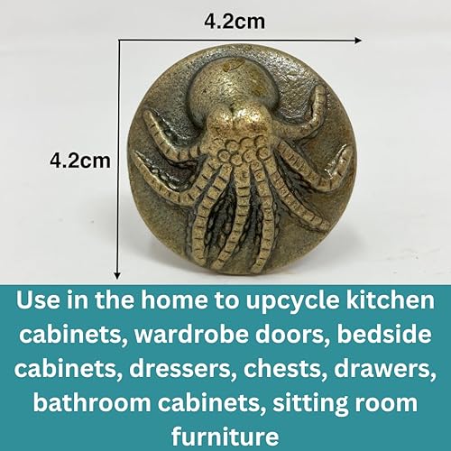 Miniatura 5 de Pulpo. Perillas de puerta de armario de metal hecho a mano de bronce de hierro antiguo vintage, tiradores de cajón manijas de puerta de gabinete