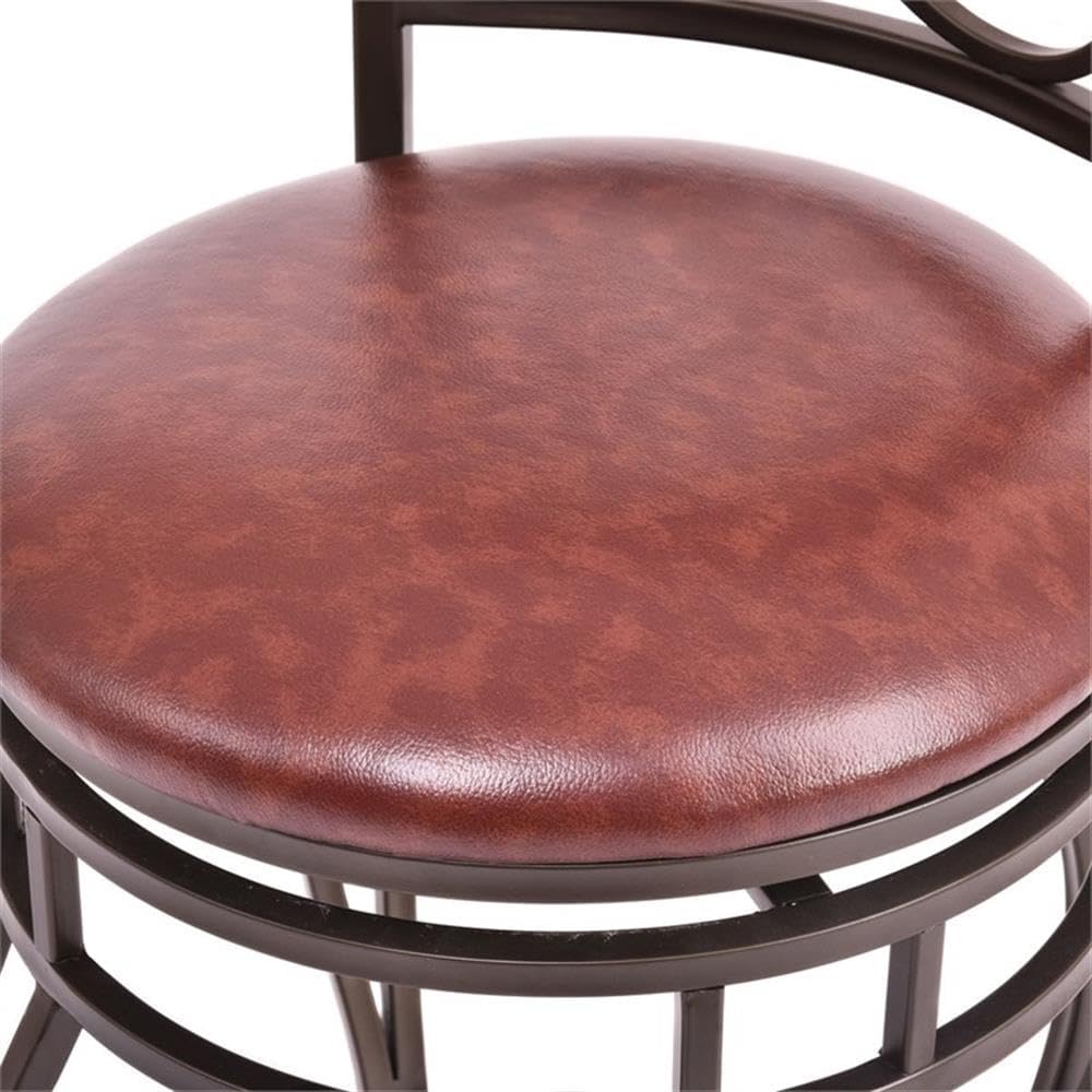 Pemberly Row Set of 2 Vintage Swivel Bar Stools, Padded PU Leather Seat, Metal Frame, Brown Finish, 18 x 18 x 45.5 in, Ergonomic Footrest and Backrest, Rustic Style for Bistro Pub or Home Bar