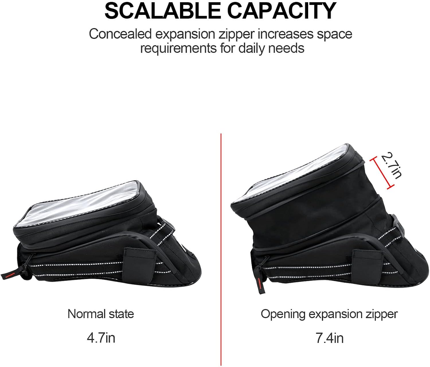 Motorcycle Tank Bag w/Strap Storage Bag Compatible with Honda Yamaha Suzuki Kawasaki Harley Water Resistant (Orange Piping)