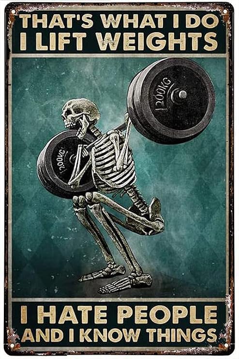 That's What I Do I Lift Weights I Hate People And I Know Things Skeleton Poster Bodybuilding Gift Weightlifter Gym Fitness Weightlifting Retro Vintage Hanging Wall Art Gym Fitness Home Decor 8"x12" image 2