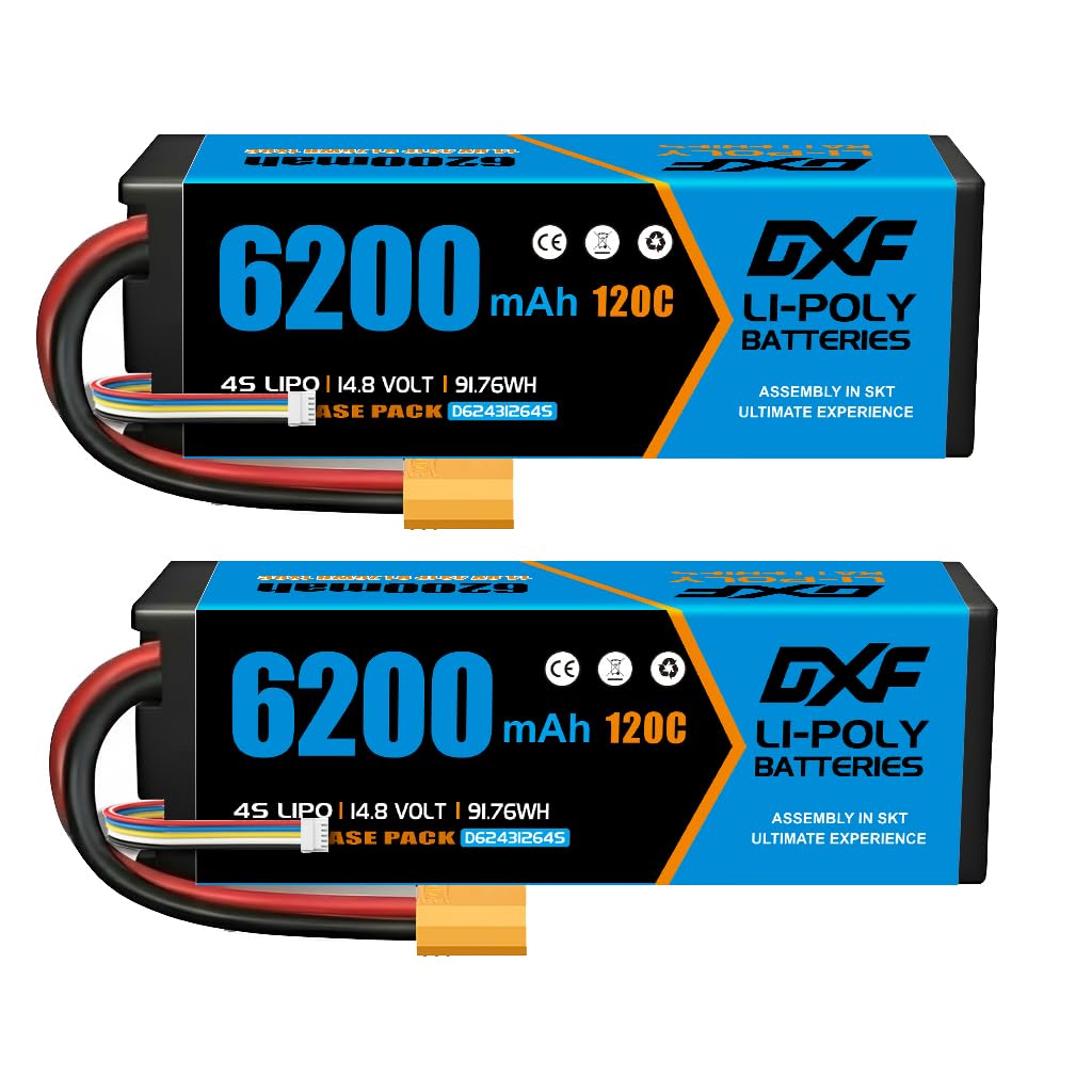 DXF Lot de 2 batteries LiPo 4S 14,8 V 6200 mAh 120C avec prise XT90 pour voiture RC 1:8 1:10 RC voiture buggy camion course hors route moteur sans balais modélisme haute performance crawler bashing