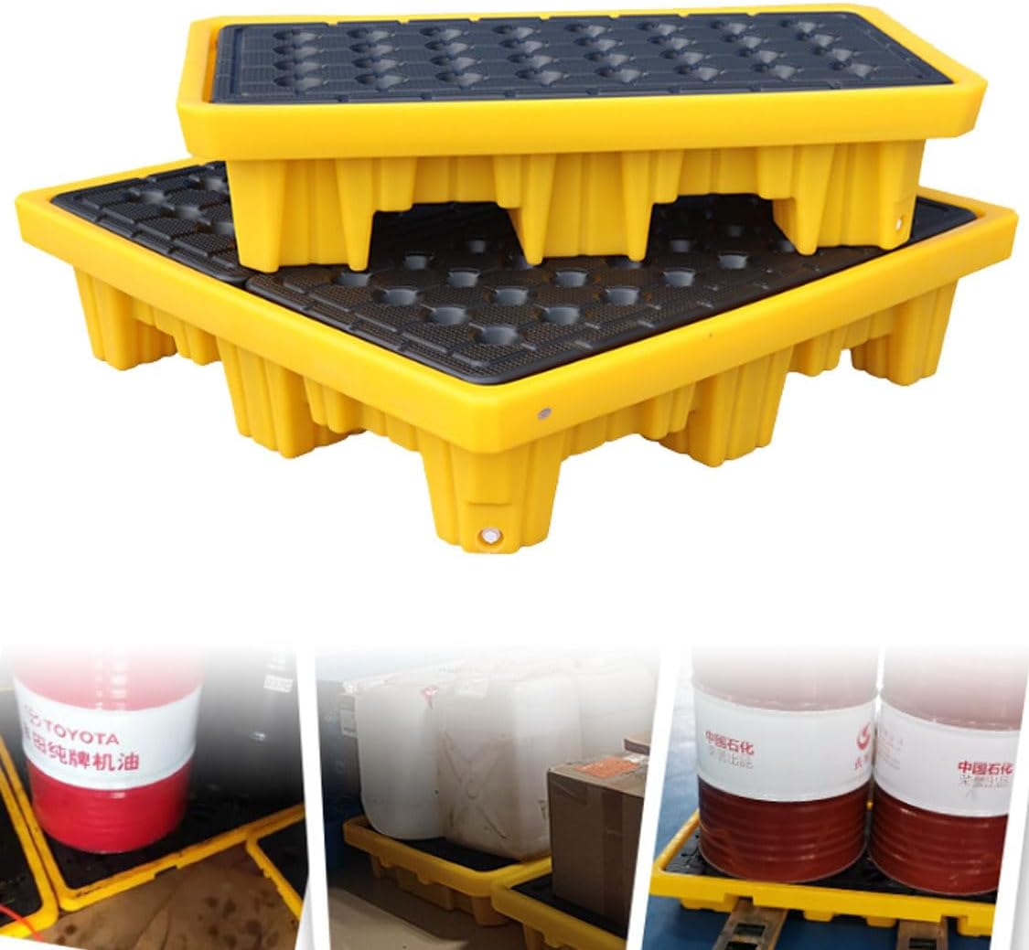 Modular Spill Containment Pallet for 1 Drum - Heavy-Duty Detachable Spill Platform with Grating for Industrial Safety, Chemical Storage, and Oil Spill Control (49x35x9cm)