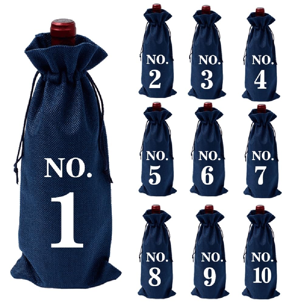 CJKDXDH 10 sacchetti numerati in iuta per degustazione di vino alla cieca, sacchetti regalo con coulisse, riutilizzabili, in lino, per riporre la casa, decorazioni per feste di nozze (blu navy)