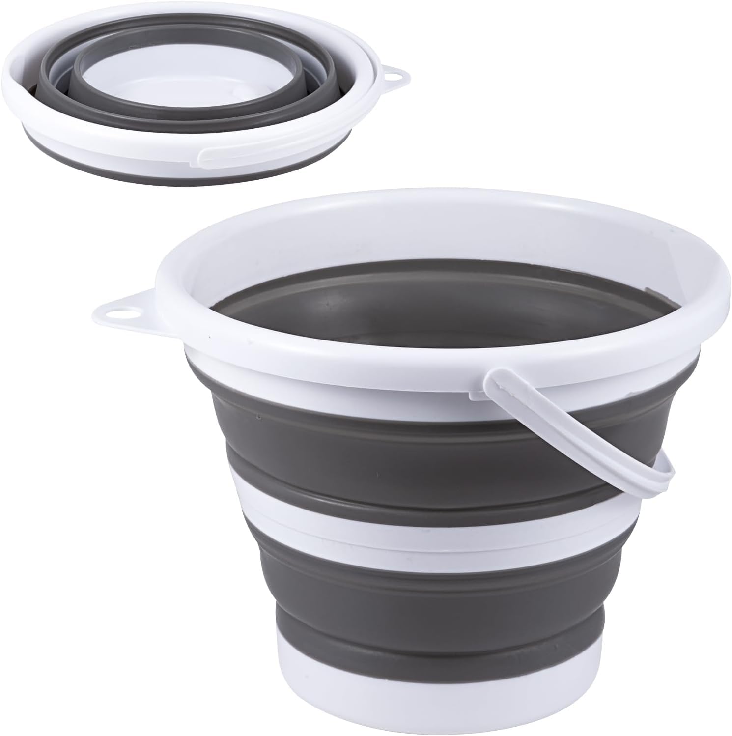 Collapsible Bucket, 3L Foldable Silicone water Bucket, Silicone Foldable Portable Water Buckets With Sturdy Handle Space Saving Multi Purpose Bin for Pet Feeding Home Cleaning Car Washing (Grey)-Ling