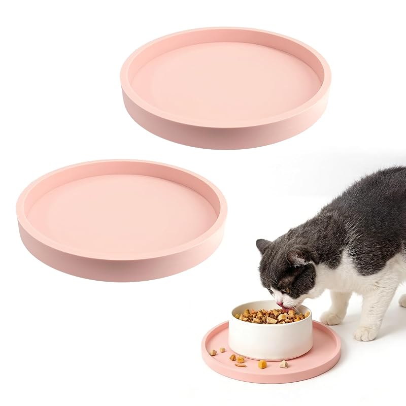 Tapete de Silicone para Comedouro de Gatos Antiderrapante com Borda Elevada Rosa Obantrsz, Pacote com 2