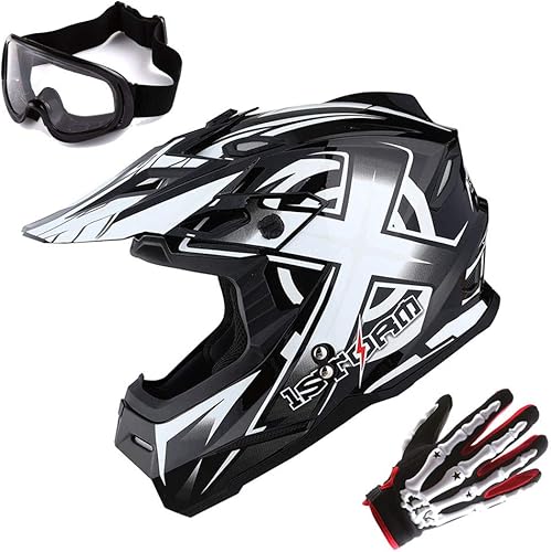 Miniatura 8 de 1Storm Casco de motocross para adultos, BMX MX ATV, casco de carreras estilo HF801 + auriculares Bluetooth para motocicleta negro mate