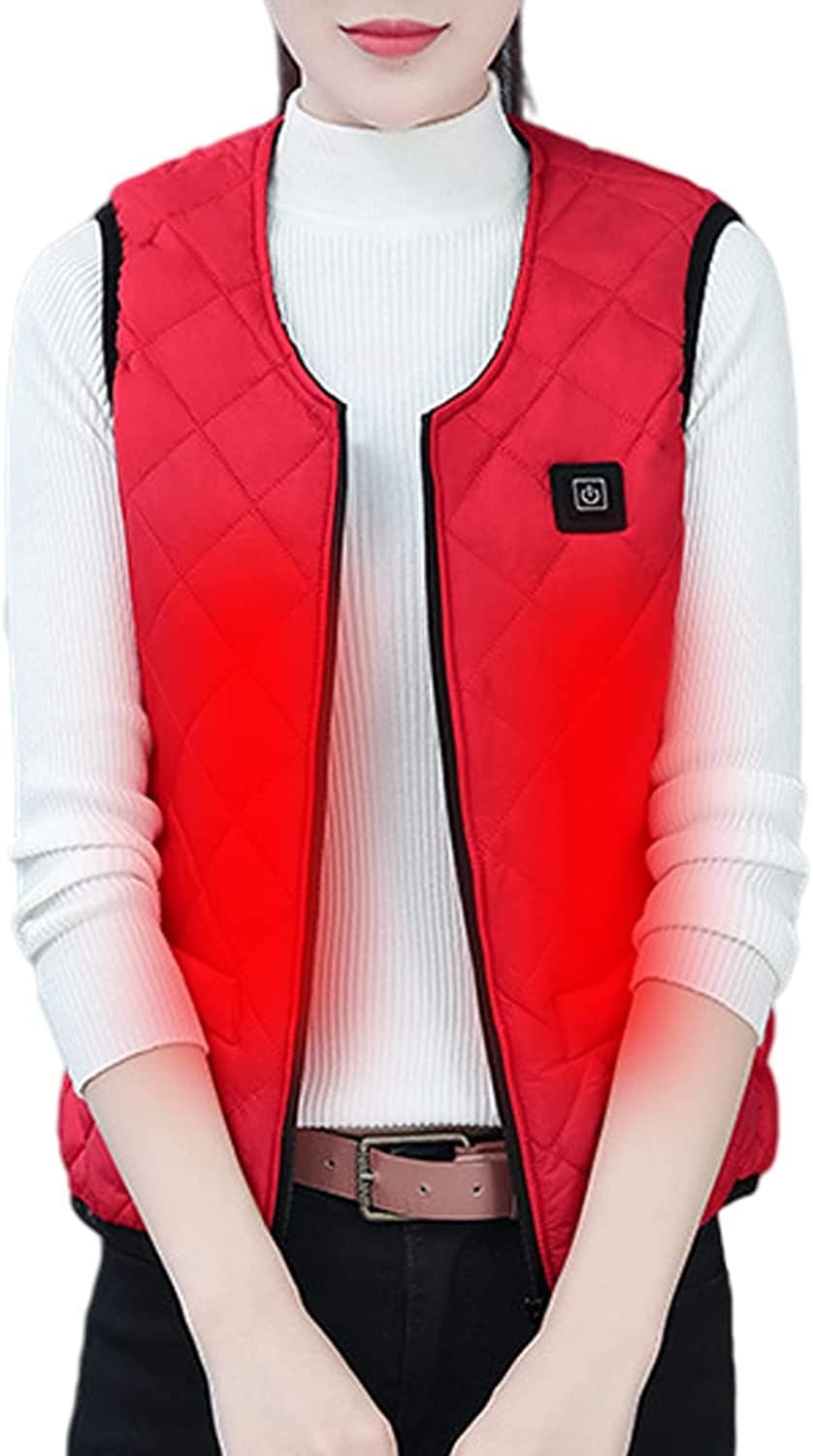 Electric Heated Vest, Soft Warm Sleeveless Zip Heating Waistcoat with Pockets (Battery Not Included)