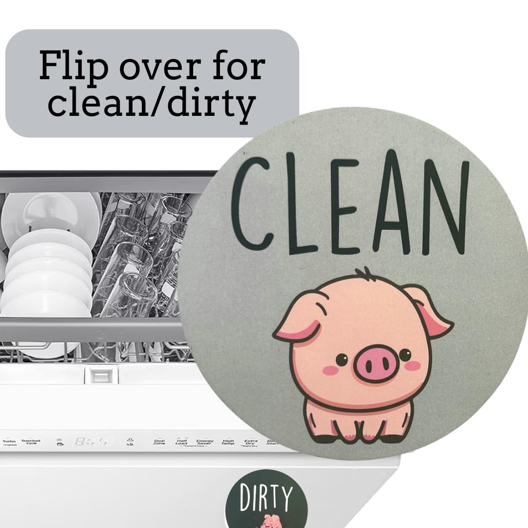 Funny Pig Geschirrspülermagnet Clean Dirty Schild – 8,9 cm doppelseitiger Bauernhaus-Klappanzeiger – niedliches Schwein im Schlamm-Design, inklusive Klebeplatte für Edelstahl & alle Oberflächen