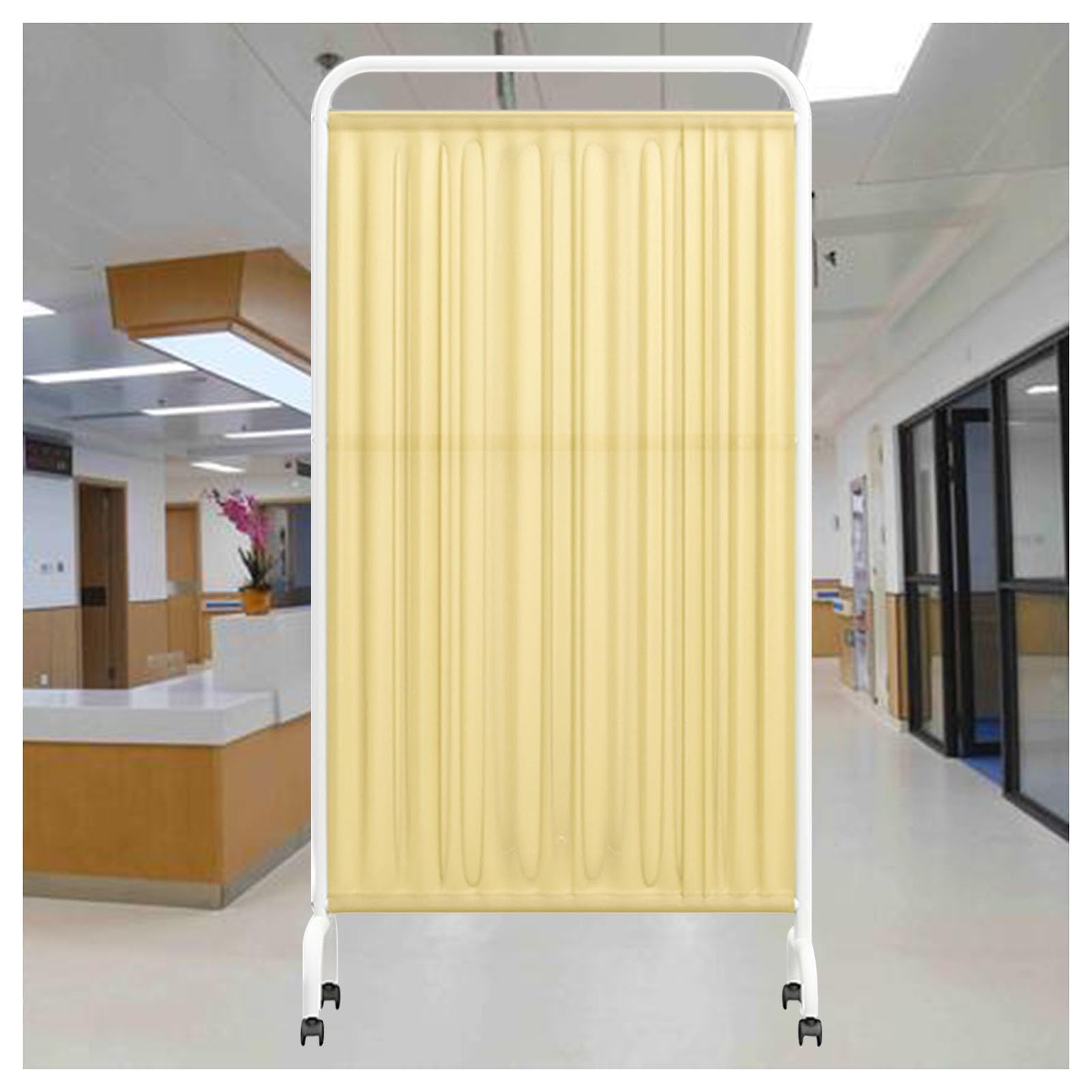 Paravent médical jaune à 1 panneau de 1,8 m avec roulettes pour cabinet de soin