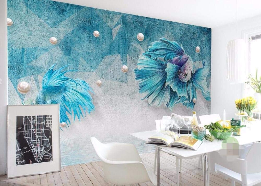 Papier peint photo personnalisé bleu foncé paon abstrait grand mur 250x175 cm