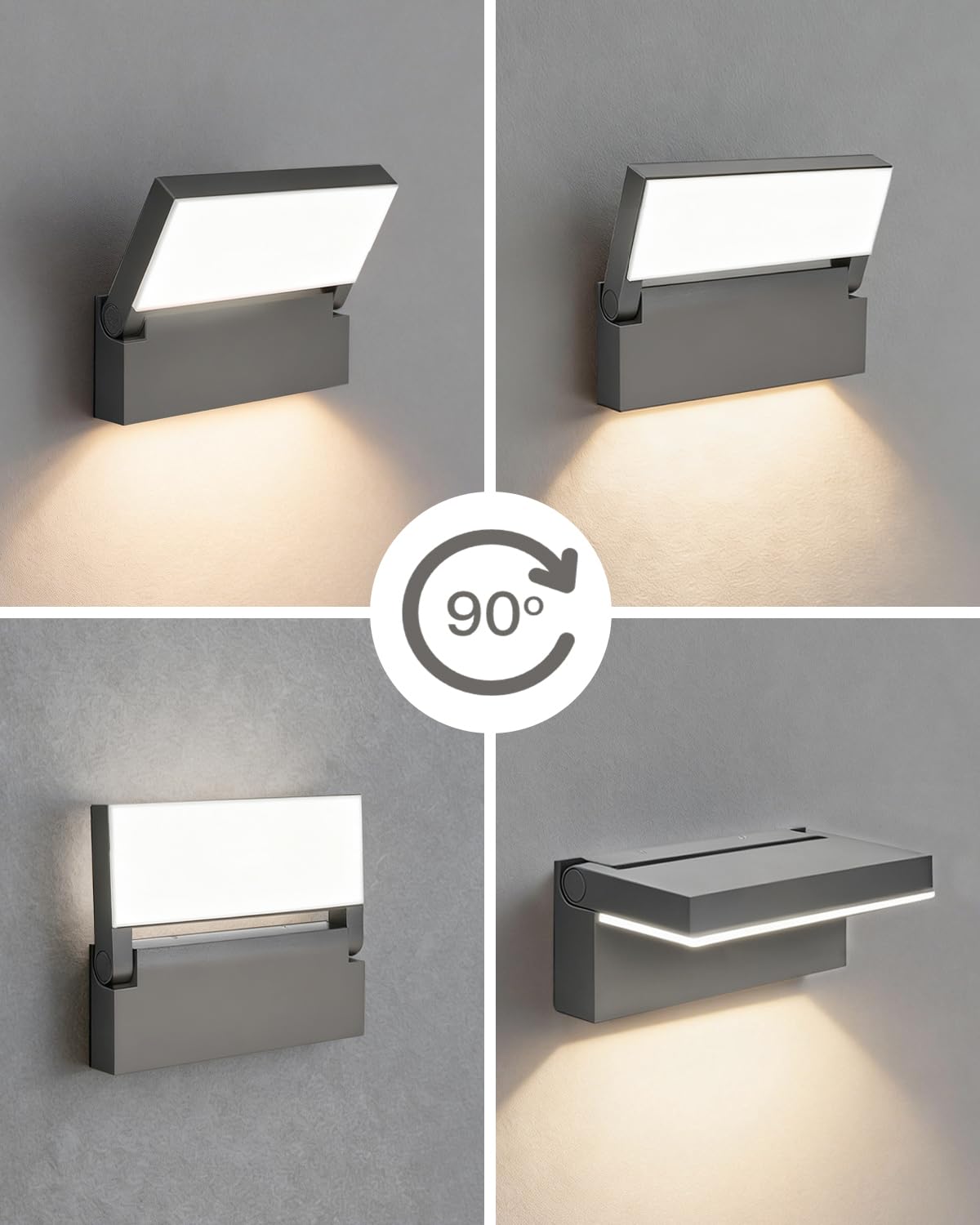 EBION Applique Murale Exterieur LED Panneau Pivotant à 90°,IP65 | pour Terrasse Entrée Jardin Garage,4000K,18W,Anthracite