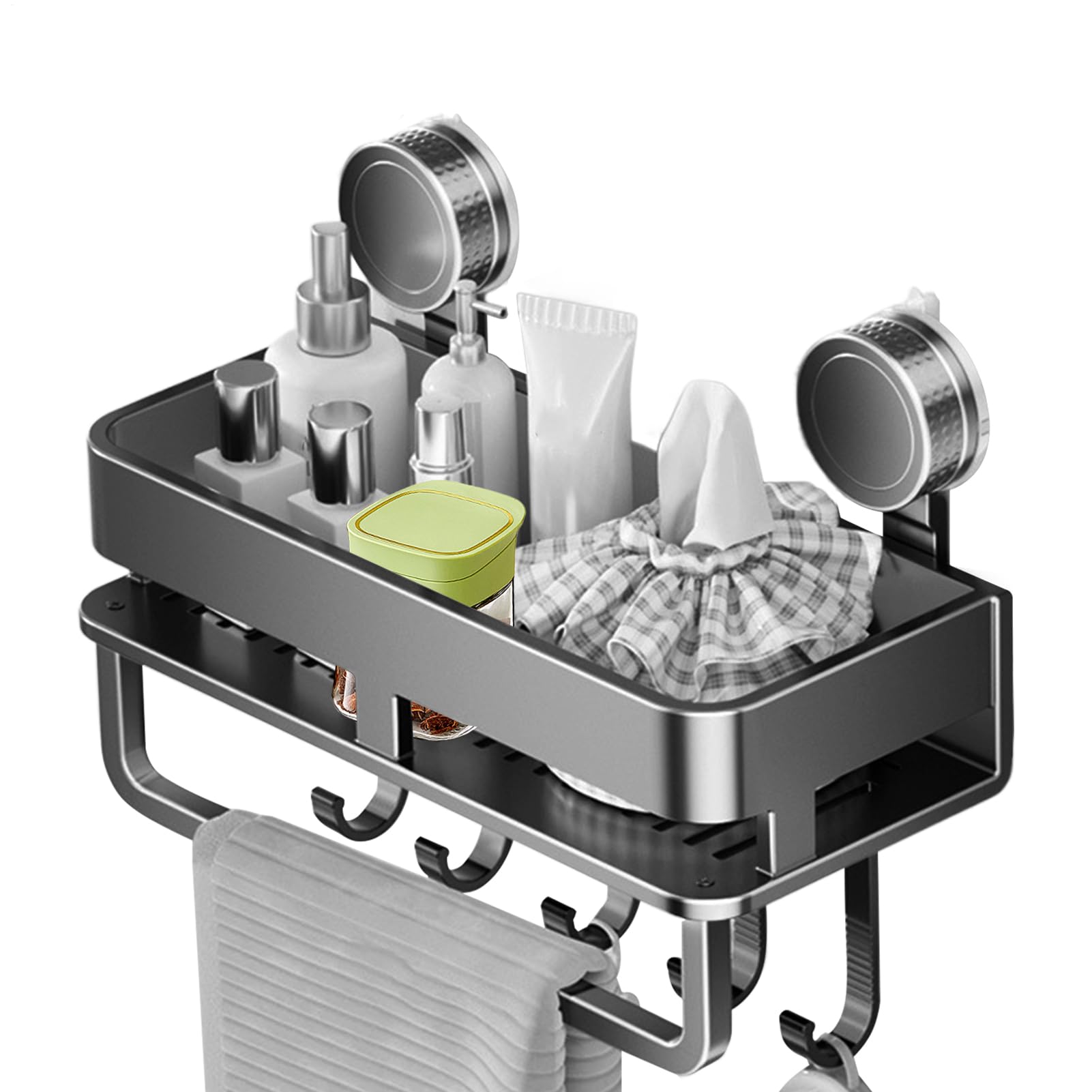 Contenitore per condimenti, organizer per condimenti da cucina, con ventosa, con 5 ganci, gadget da cucina per piastrelle, vetro, metallo, marmo, dispensa, soggiorno, appartamento,