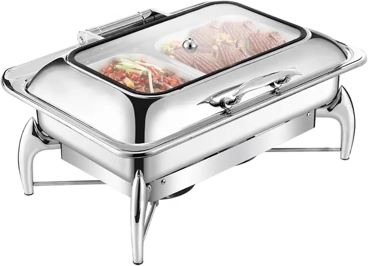 10L Stainless Steel Thickened Buffet Stove Commercial Hotel Restaurant Breakfast Heating Stove Hydraulic Transparent Cover Buffet Stove hot Pot Buffet Set Silver,