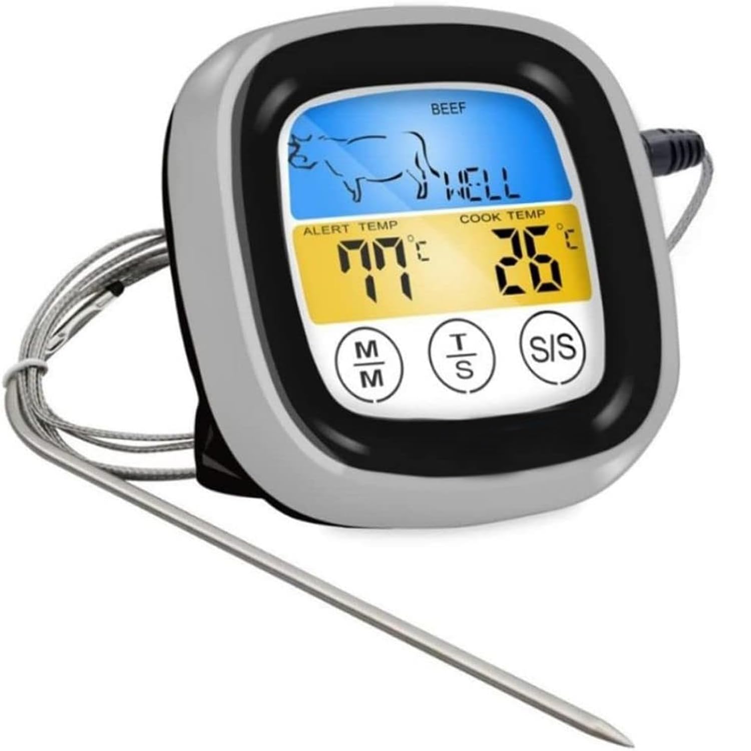 Potency Digital Meat Thermometer with Long Probe, Touchscreen LCD, Kitchen Timer, Grill Thermometer, Instant Read for Smoker, Kitchen, BBQ, Oven