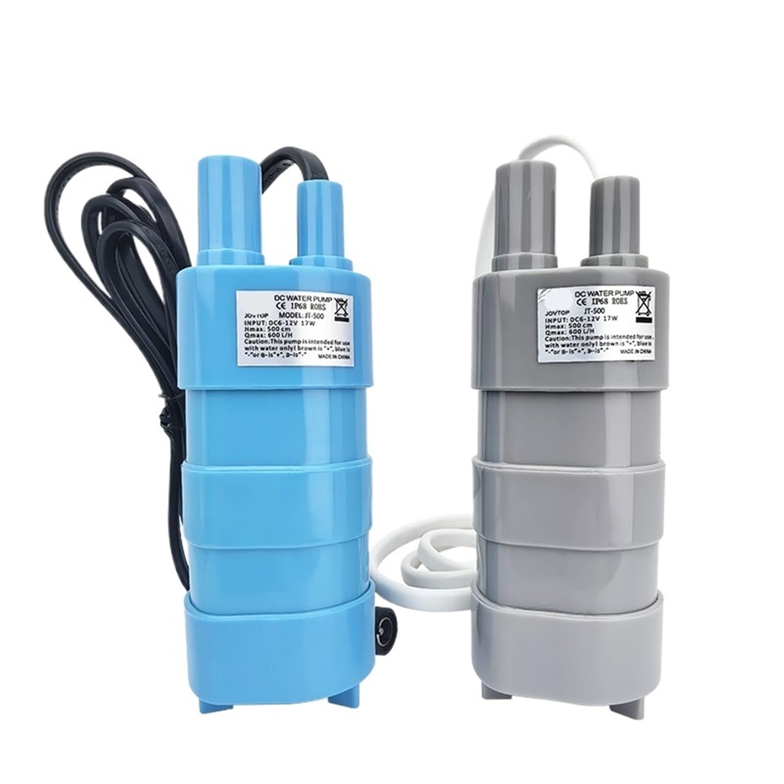 Pompa zanurzeniowa 12 V na prąd stały, 600 l/h, maszyna do prysznica, do cięcia wody, przenośna pompa wodna do basenów rybnych (szara i adapter)