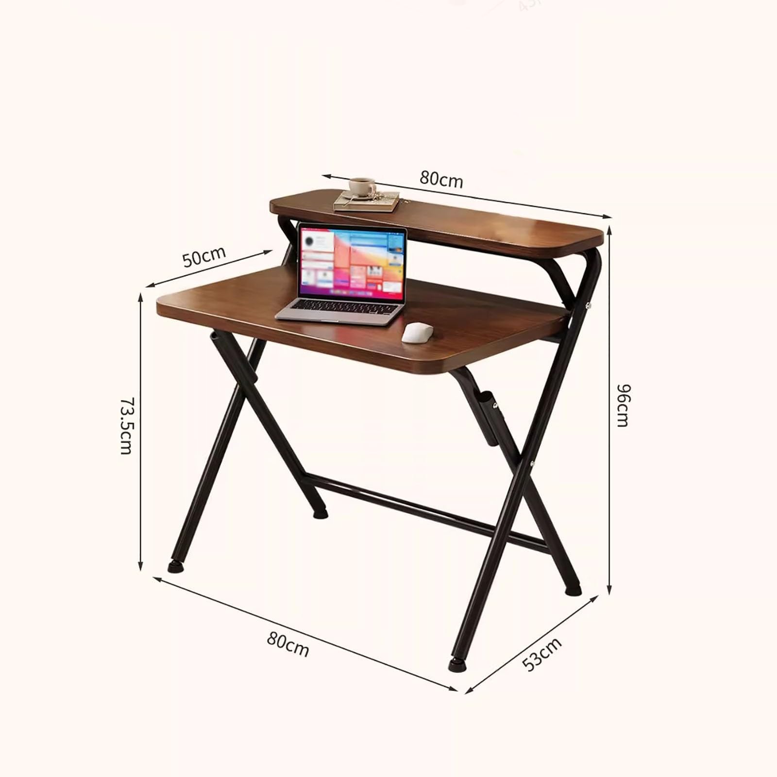 Faltbarer Laptop-Schreibtisch mit Sto-Regalen, platzsparender Schreibtisch für kleine Räume, keine Montage erforderlich, perfekter Arbeits- und Heimbüro-Schreibtisch, weiß, 80 x 50 cm