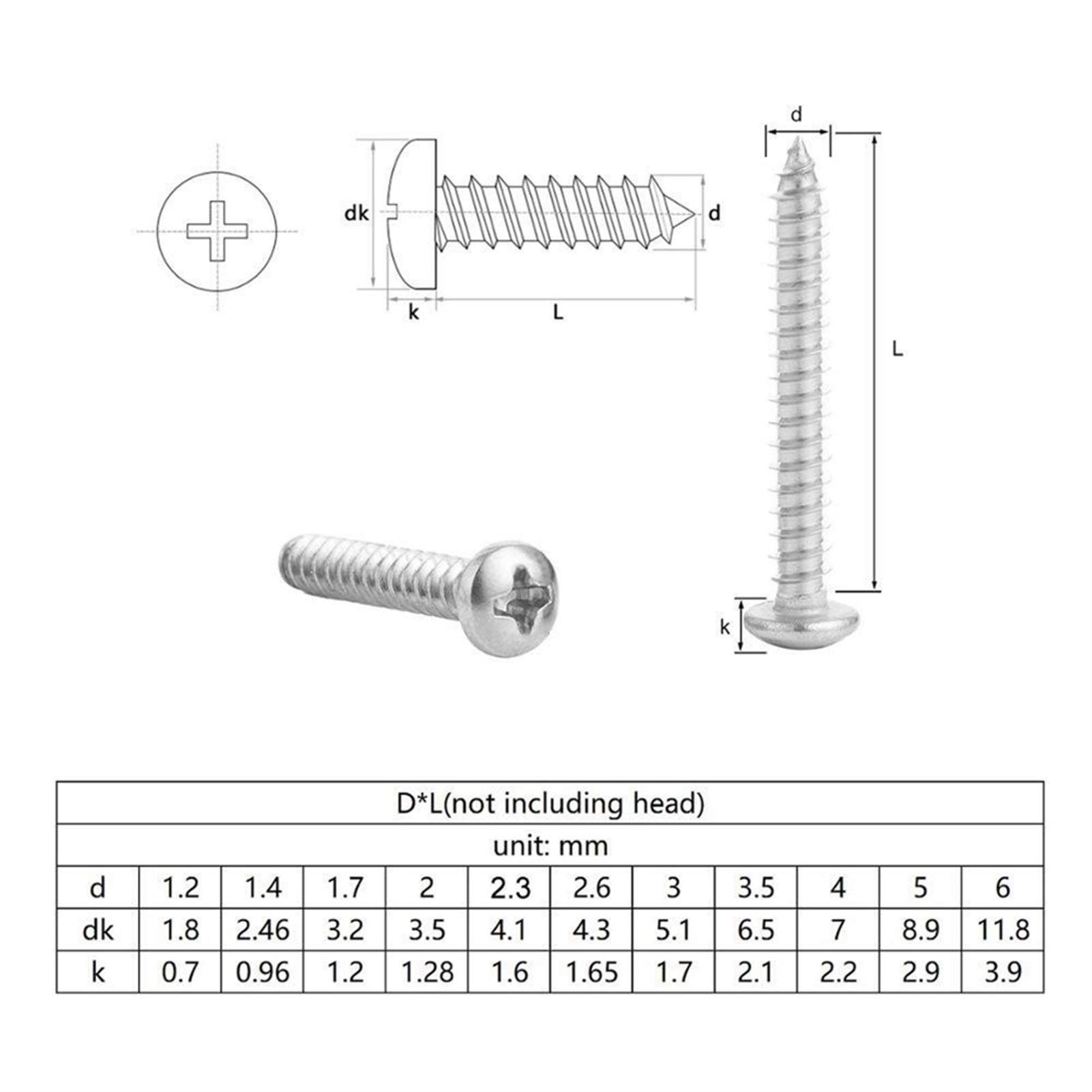 Tornillos de rosca, 55 tornillos M3 empotrados en cruz de cabeza redonda, tornillos de rosca de acero inoxidable para madera (30 mm)