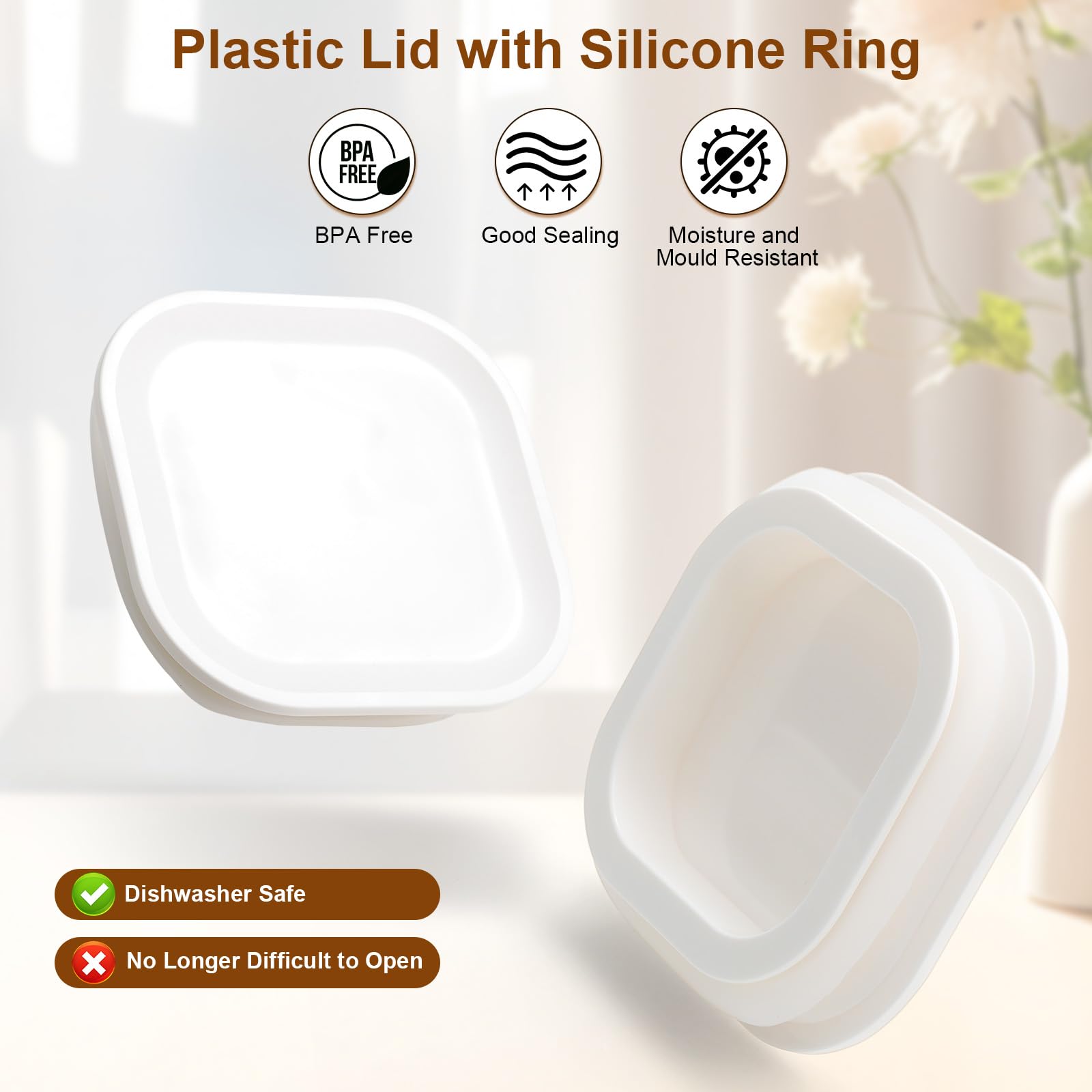 Cozary 1100ml Barattoli Vetro con Coperchio ABS, Set di 4 Quadrati Contenitori Vetro per Alimenti, Impilabili e Lavabili, Barattoli Ermetici in Cucina/Dispensa per Noci, Cereali