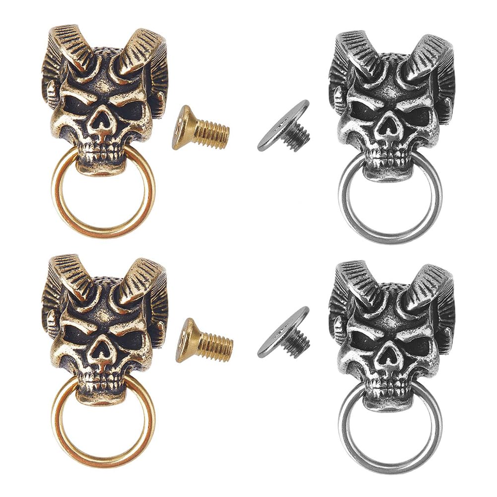 GORGECRAFT 4Pcs 2 Colors Brass Conchos Screw Back Skull Stud Back Rivets Leather Crafting Coin Concho Skull Head Punk Decorative Nail Buttons for DIY Denim Jeans Decoration Wallet Chain Connector