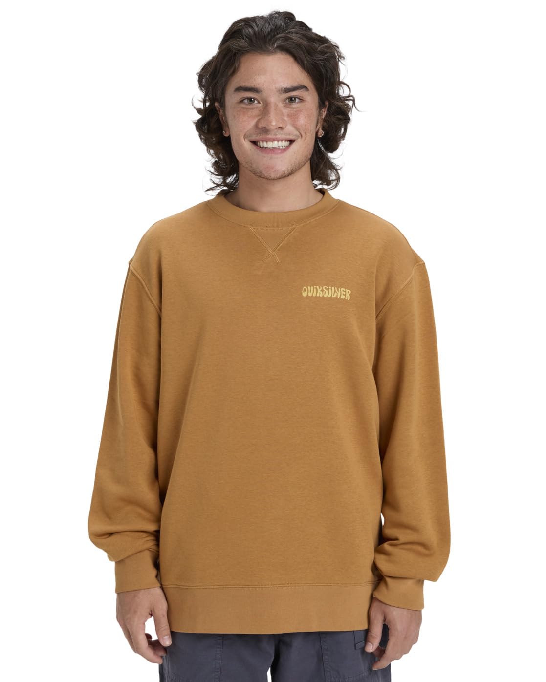 Quiksilver Fleece sweater SALT WATER GRAPHIC CREW Men's Brown XXL