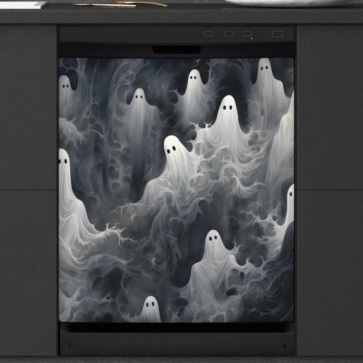 Dishwasher Magnet Cover Halloween Ghost Pattern Reusable Dishwasher Magnetic Cover Sticker Decorative Dish Washer Door Cover Panel for Home Kitcen Appliance