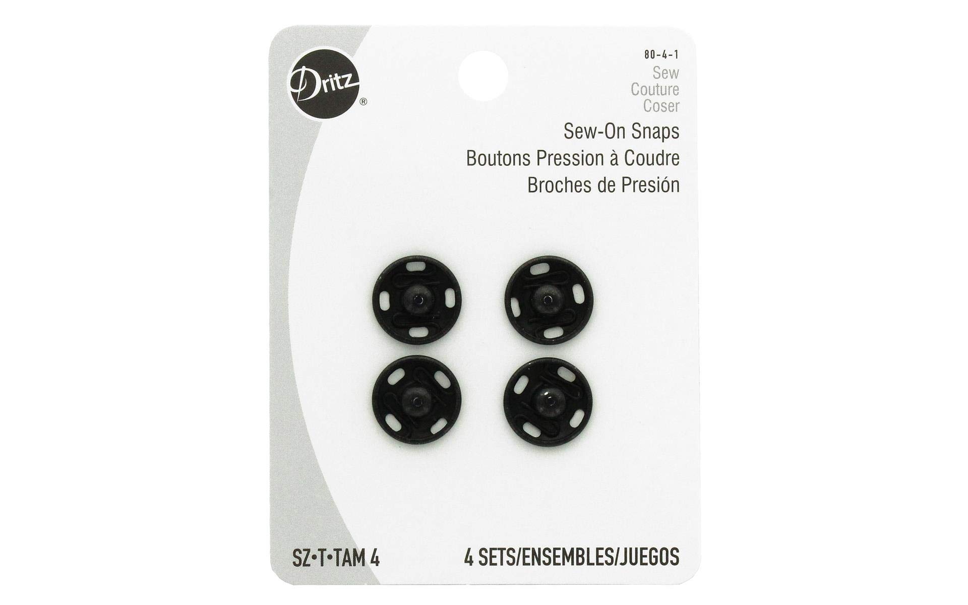 Dritz 80-4-1 Sew-On Snaps, Black, Size 4 4-Count