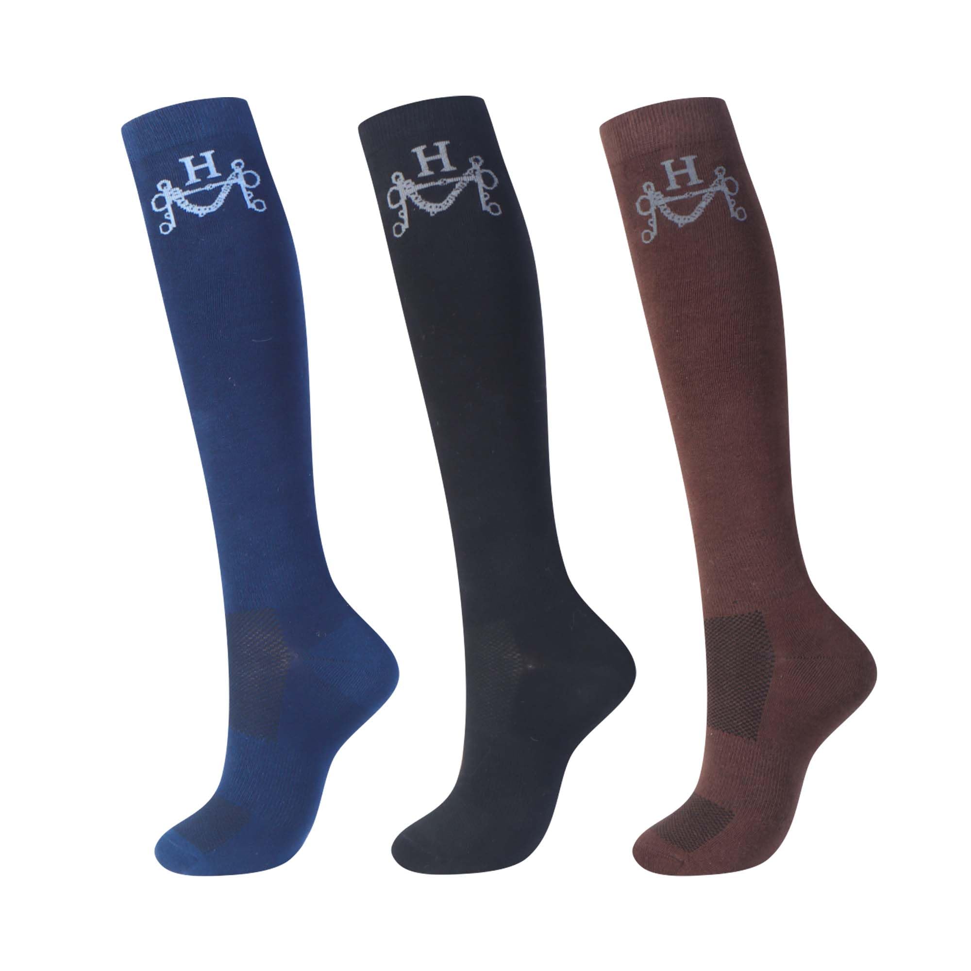 Harrison Howard 3 Pairs Premium Quality Equestrian Riding Socks for Horse Riding &Tall Boot Knee High Socks for Women, Simple Black/Coffee/Blue, One size