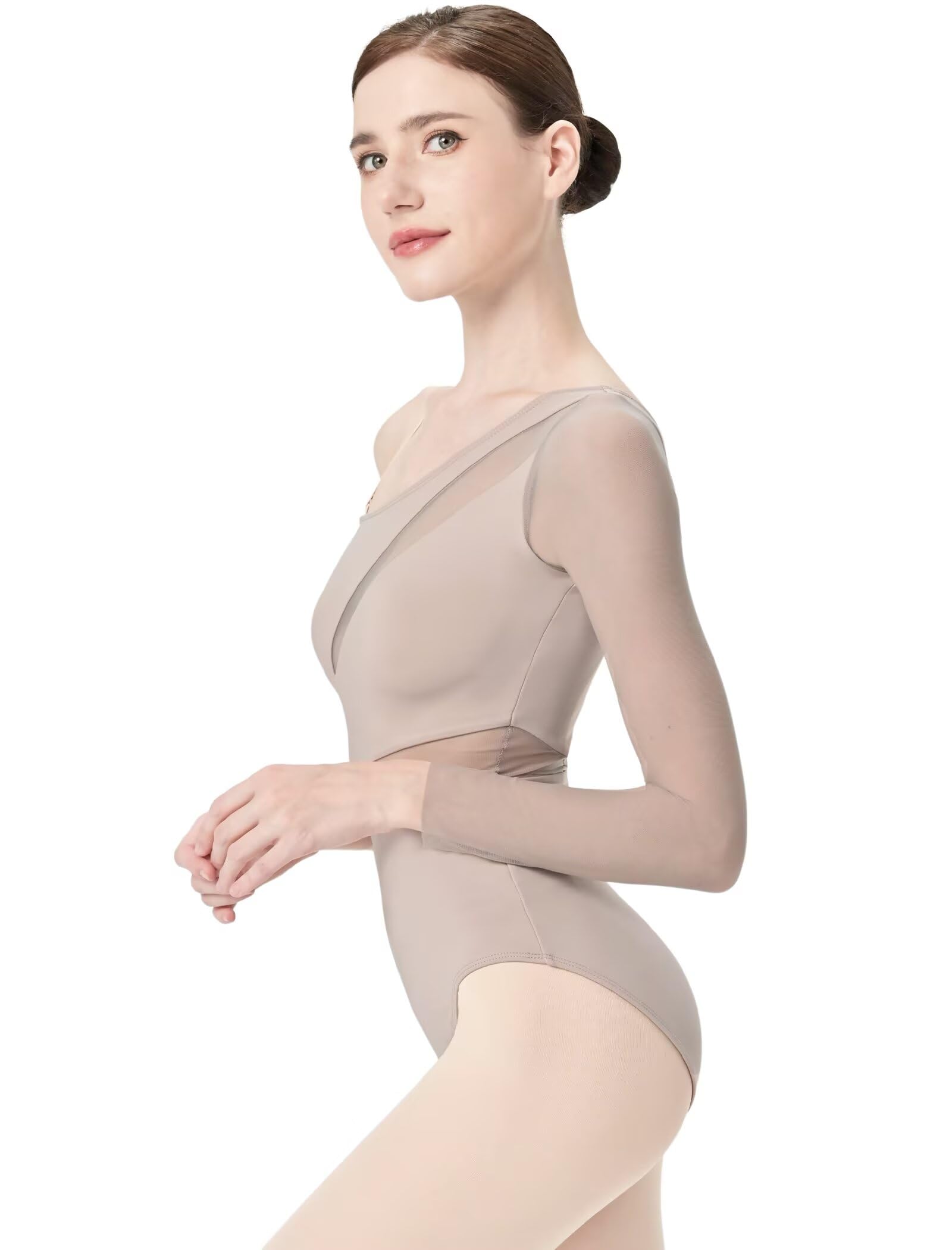 Maillot de Danza Leotardo de Ballet Mujer Gimnasia Leotardo Ballet Vestido bodysuit con un Hombro Descubierto y Abertura