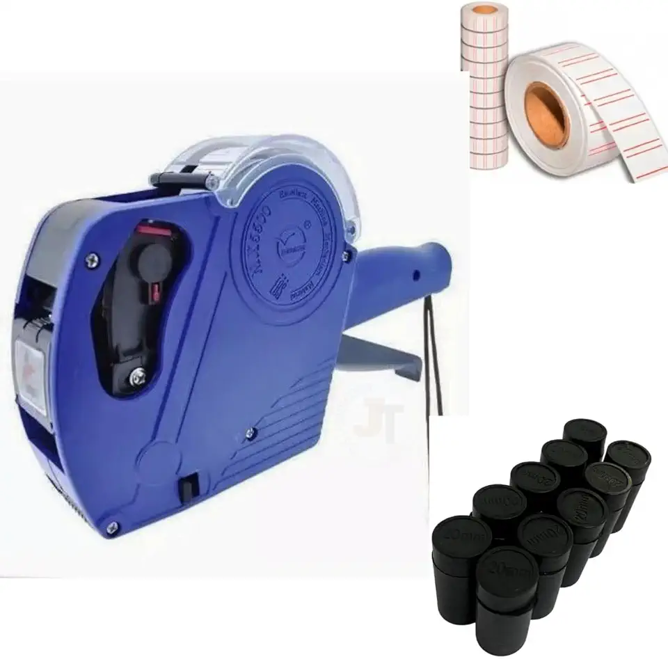 Kit Etiquetadora Manual de Preço + 3000 Etiquetas +10 Refis de Tinta Comércio Lojista Loja Máquina Precificadora Manual Rotuladora - Marca JT Distribuidora (Azul)