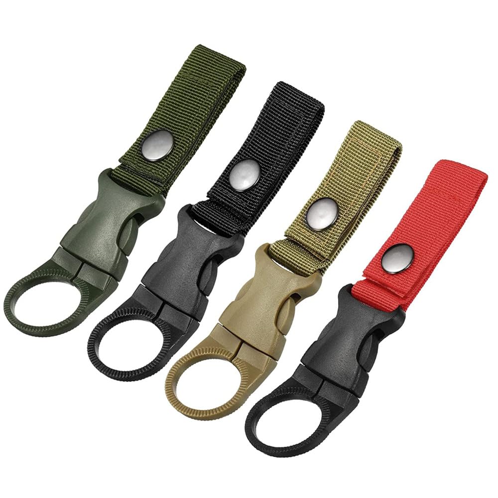 4 Pack Hanging Bottle Buckle Clip Carabiner,Portable Mineral Water Bottle Ring Holder Keychain Belt Webbing Strap for Outdoor Camping Hiking Traveling