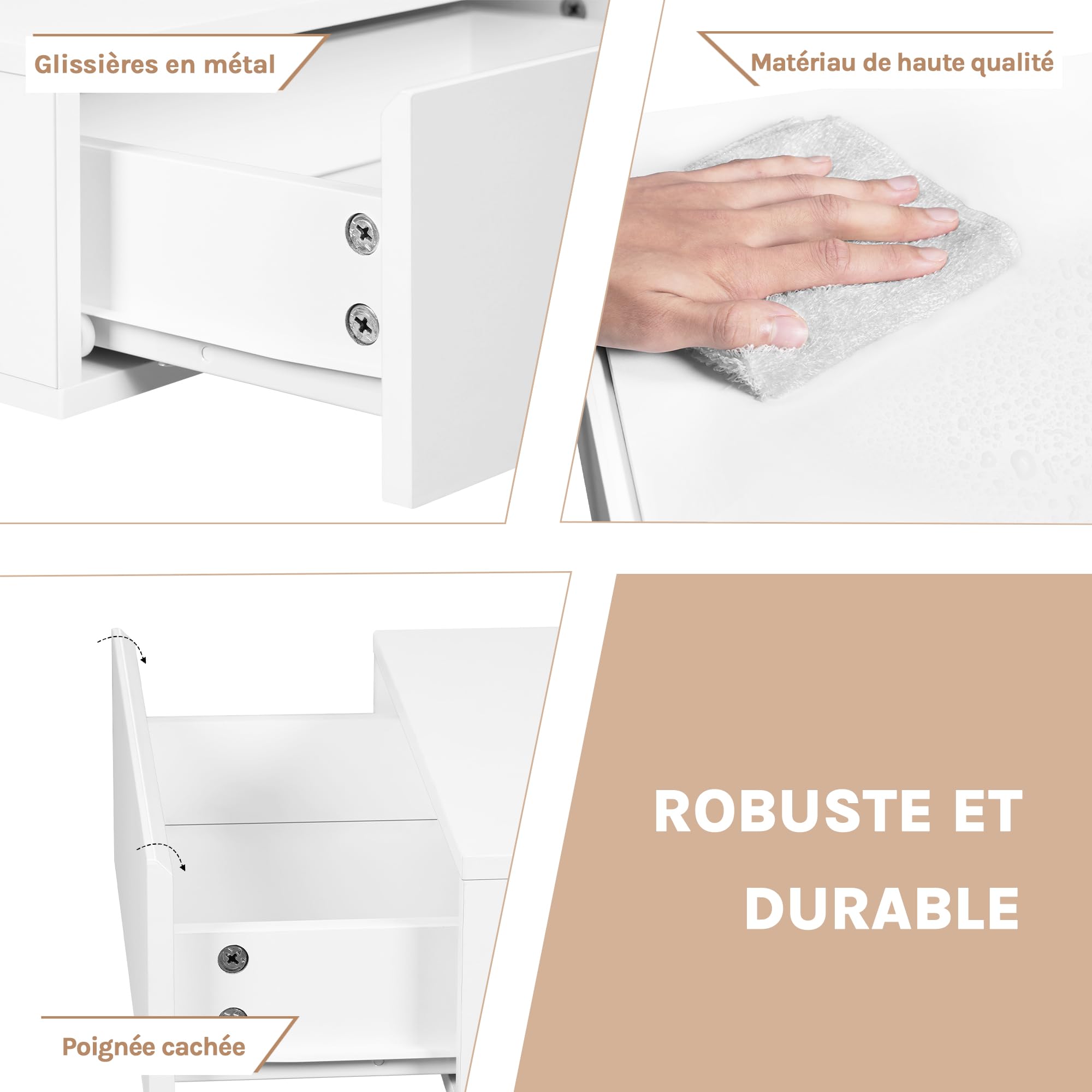 WOLTU Lot de 2 Table de Chevet Suspendue avec Tiroir, Blanc | Table de Chevet Murale, 40x30x14 cm, Moderne, en Bois