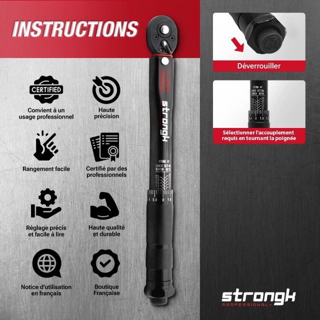 XtremepowerUS Clé Dynamométrique à écrou Pour économie De Travail Avec Douille Cr-v, Clé Dynamométrique Avec 4 Douilles