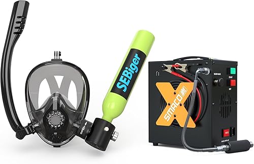 Miniatura 10 de Máscara de snorkel Mini tanque de buceo 0.5L hasta 6 minutos de respiración submarina dentro de 30 pies de profundidad de buceo pequeño tanque de