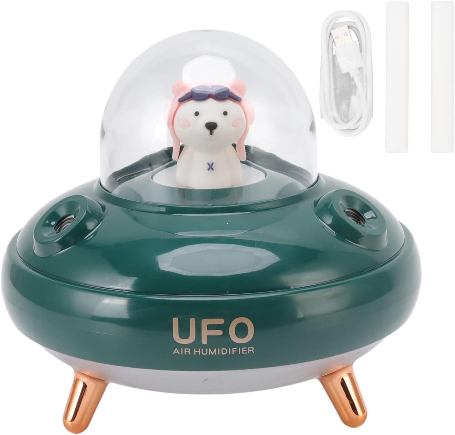 per Uso Domestico Umidificatore da 400 ml, umidificatore a Nebbia Fredda con Luce Notturna a Doppio ugello, Mini umidificatore Silenzioso Verde for Camera da Letto