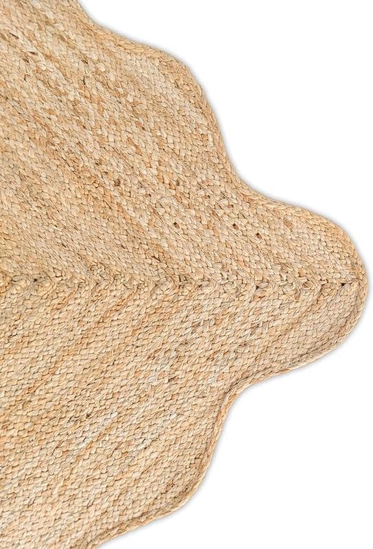 Wave Scalloped Jute Rug Classic Quality Hand Woven Boho Entryway Farmhouse Home Decor Runner Rug (2x3)