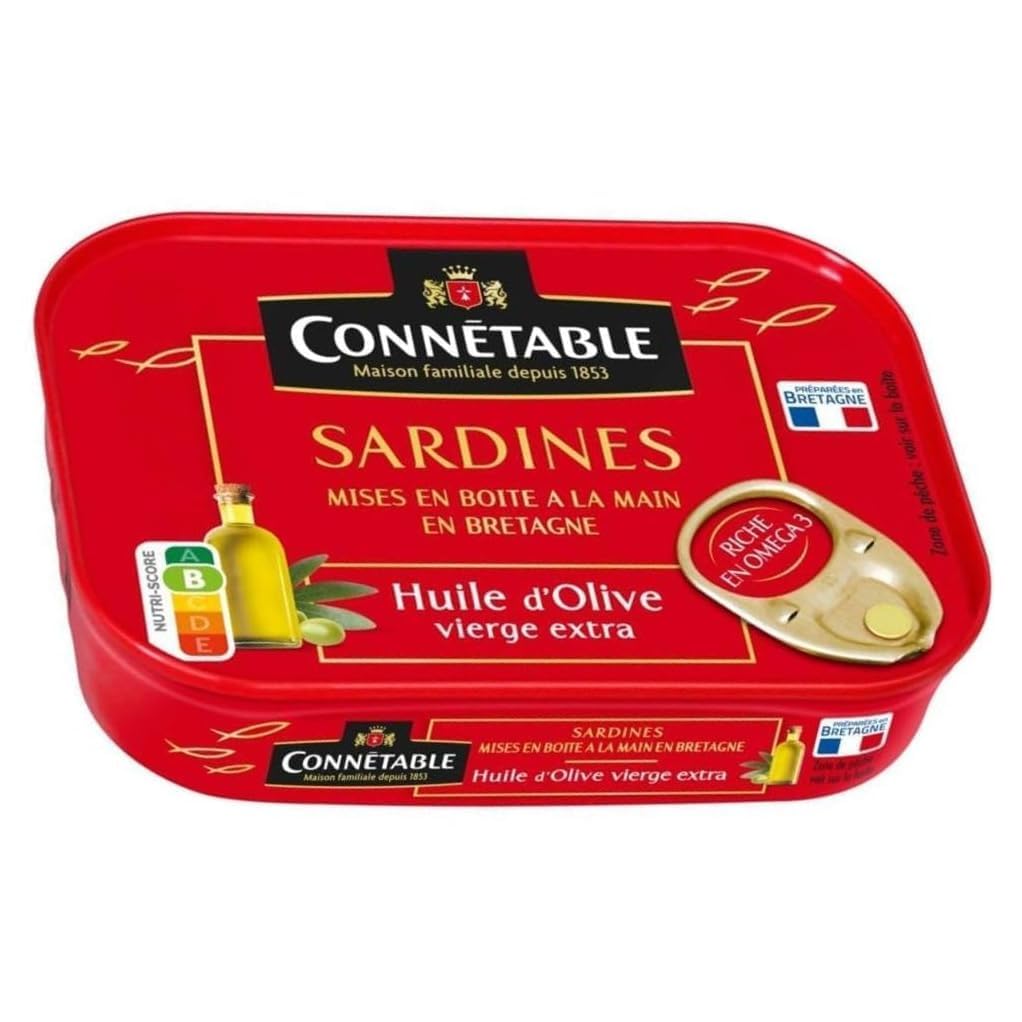 4 x Sardines ancienne - huile d’olive 1/6 - Connetable mise en boite a la main en Bretagne - huile d'olive vierge extra