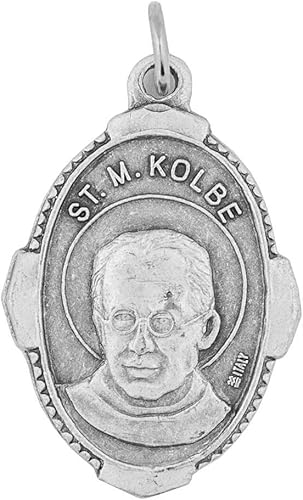 Miniatura 6 de VILLAGE GIFT IMPORTERS Medalla de San Maximiliano Kolbe y tarjeta santa de 1 pulgada Santo patrón de los drogadictos Hecho en Italia Joyería